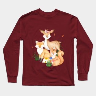 Forest Animals Deer, Fox, and Squirrel Long Sleeve T-Shirt